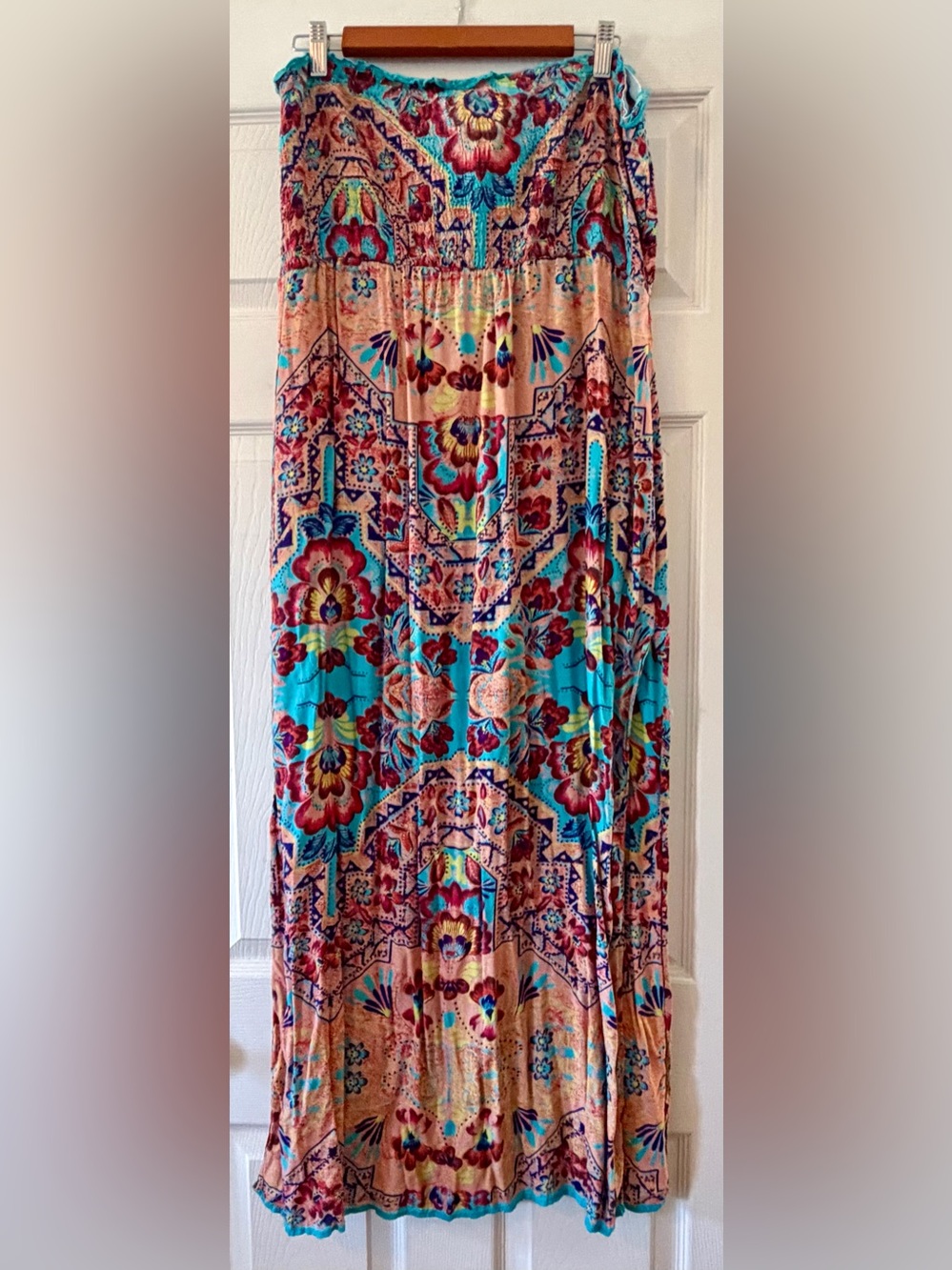 Forever 21 Teal and Peach Floral Boho Maxi Dress